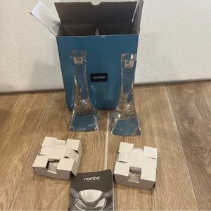 Nambe Full Lead Crystal Candlestick Taper Candle Holder 8” lot of 2 new in box